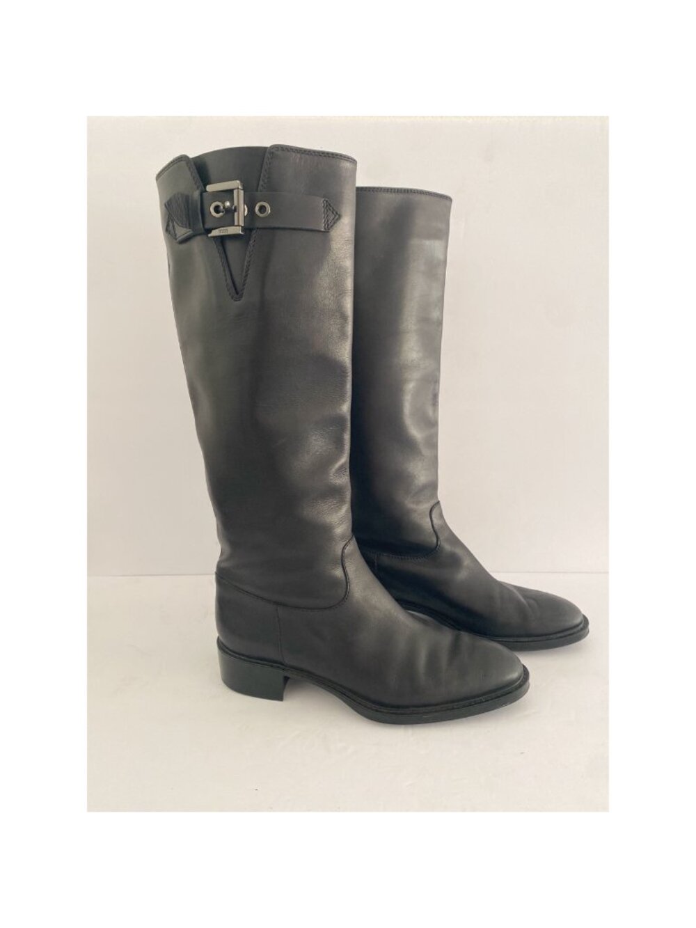 Tod's Leather Riding Boots Tall Shoes Buckle Black